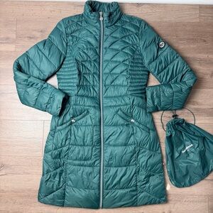 NWOT 🌲 Bernardo Hunter Green Packable Long Quilted Puffer Coat XS